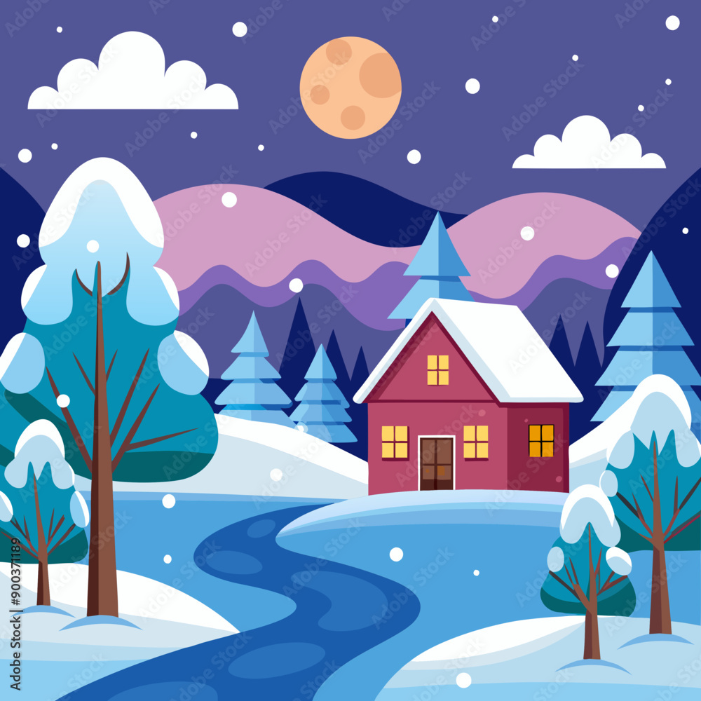 winter landscape with houses winter landscape with houses