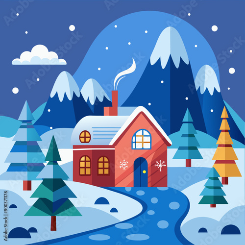 winter landscape with houses