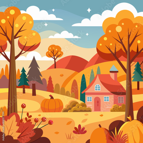 autumn landscape with house