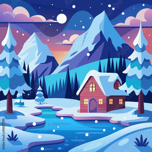 winter landscape with houses