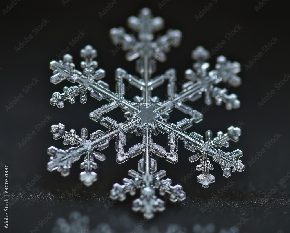Delicate snowflake reveals intricate patterns sparkling in the cold light