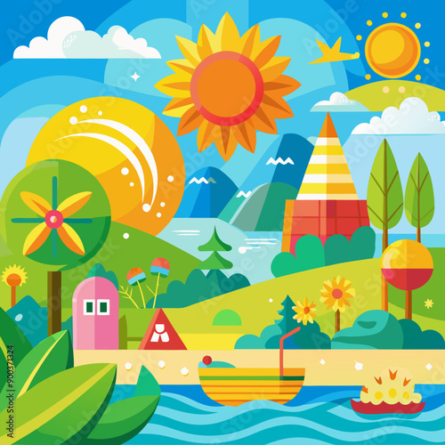 summer landscape with sun and clouds