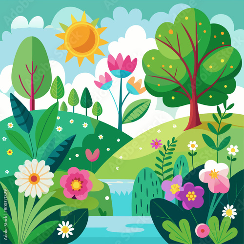 landscape with flowers