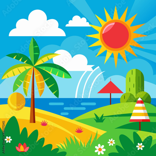 summer landscape with sun