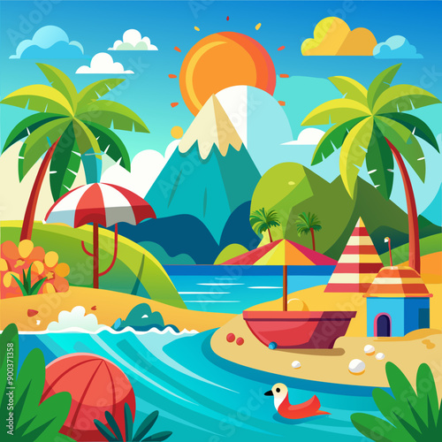 tropical island with palm trees