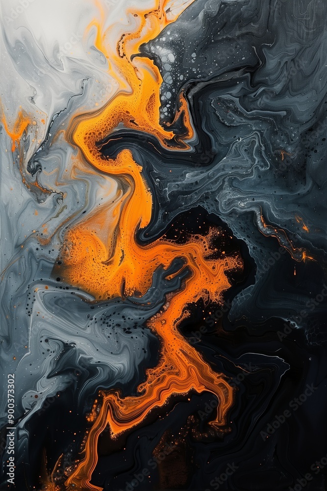 Fototapeta premium Abstract Painting with Orange and Black Colors
