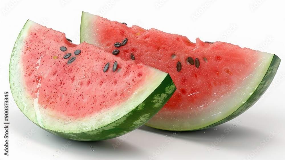 Juicy watermelon slices are displayed invitingly under bright sunlight Juicy watermelon slices are displayed invitingly under bright sunlight