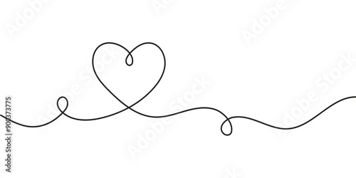 one line Heart hand drawn