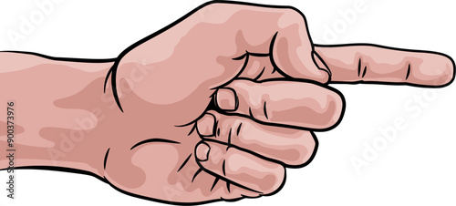 A hand a pointing finger in a comic book pop art cartoon illustration style.