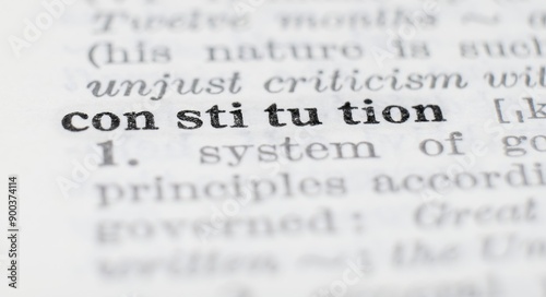 Constitution definition in the dictionary close-up, shallow depth of field and selective focus.