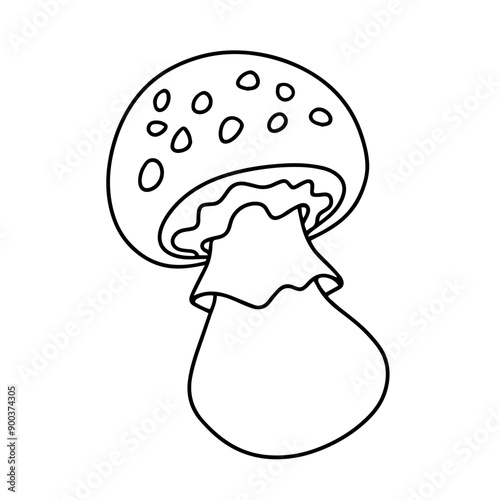 Vector small fly agaric mushroom. Cartoon mushroom. Outline drawing of fly agaric. Amanita muscaria