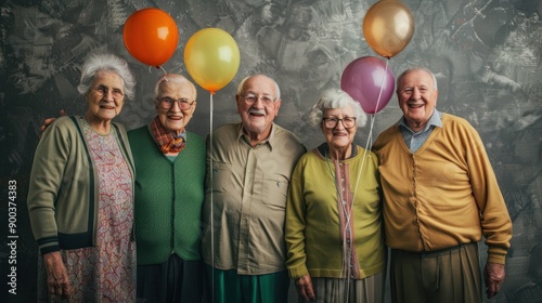 The elderly friends' celebration photo