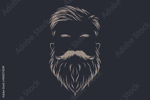Illustration of a man with a thick beard for world beard day logo © fabioderby