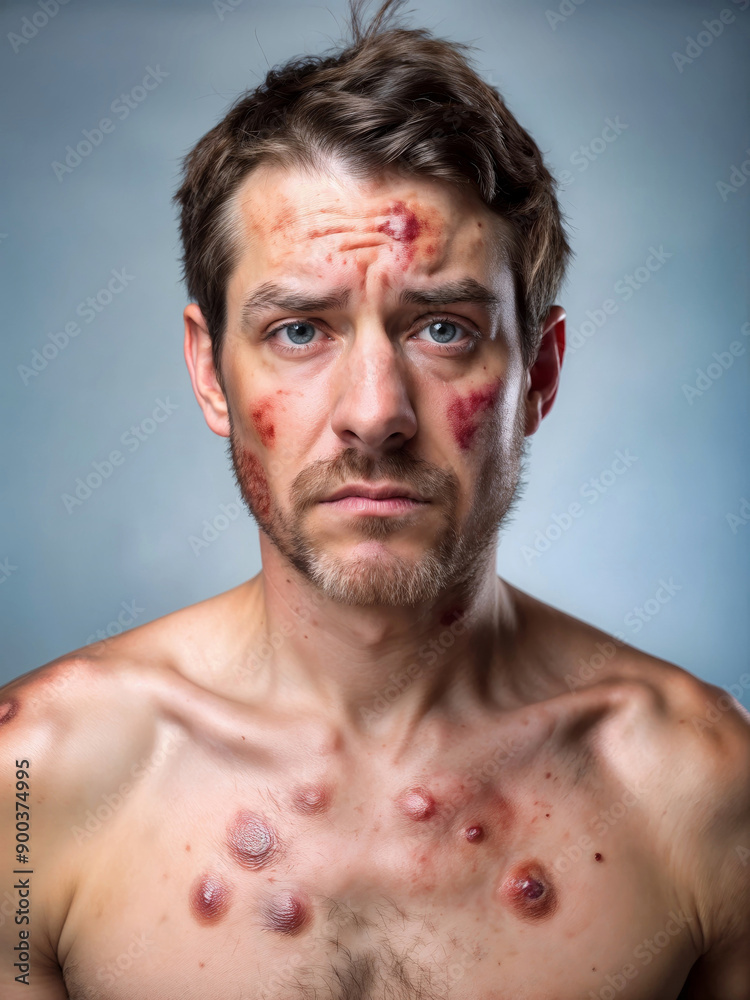 Obraz premium Man with malignant wounds on his body Seven Plagues of book of Revelation