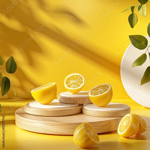 Lemon-Themed Podium for Cosmetic and Food Products