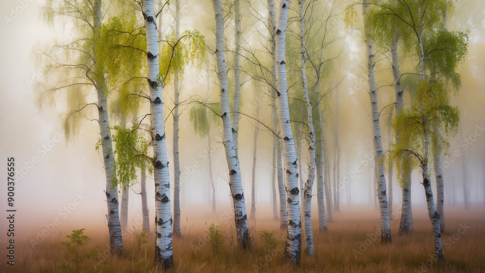 Fototapeta premium Birch grove in mist.