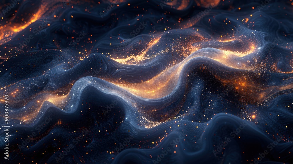 Deep blue abstract wave background with orange sparks, suitable for PPT and business posters Deep blue abstract wave background with orange sparks, suitable for PPT and business posters
