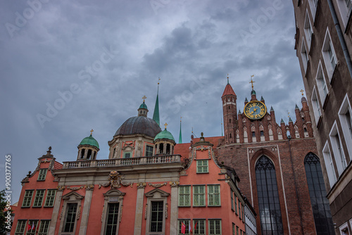 Gdansk, Poland - May 25 2024 "The old town architecture during morning rain"