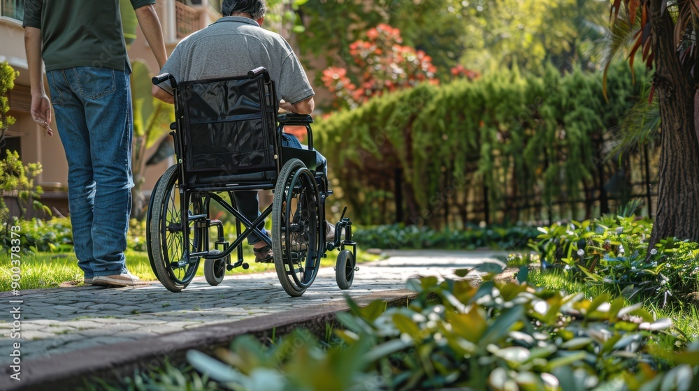 A caregiver walking with elder A caregiver walking with elder