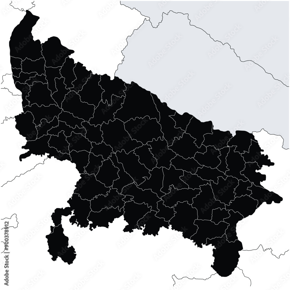 Detailed Black Silhouette vector Illustration of Uttar Pradesh map ...