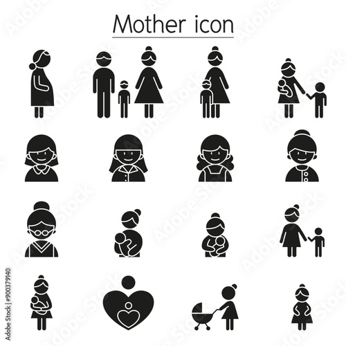 Mother icon set in glyph style