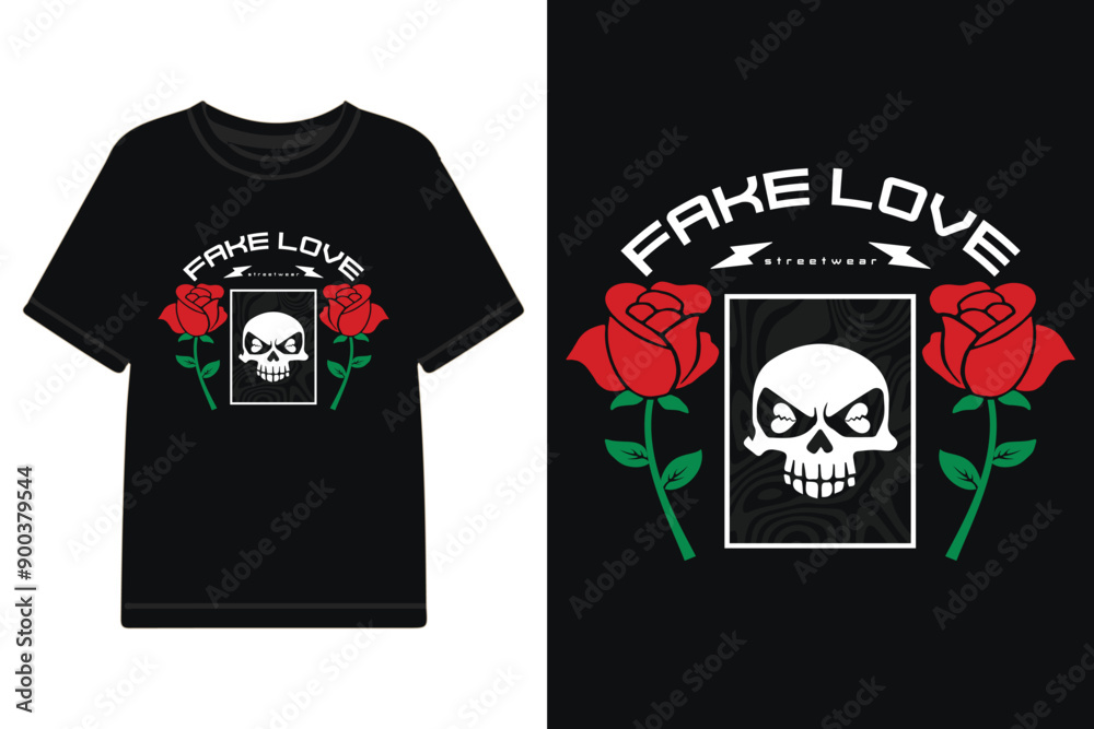 fake love concept streetwear illustrations with skull and roses, modern streetwear illustrations for t shirt. urban style streetwear template for t shirt, hoodie, poster and more fake love concept streetwear illustrations with skull and roses, modern streetwear illustrations for t shirt. urban style streetwear template for t shirt, hoodie, poster and more