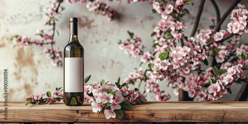 Spring Cherry Blossoms on Rustic Wooden Table photo