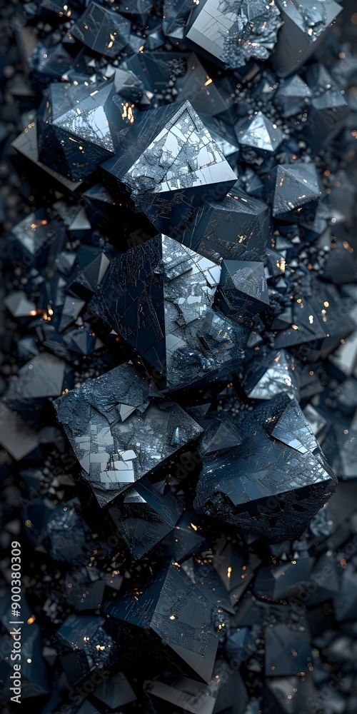 Intricate Network of Geometric Crystal Structures with Reflective Surfaces and Dark Metallic Hues: A Mesmerizing Array of Fractured and Shattered Shapes Intricate Network of Geometric Crystal Structures with Reflective Surfaces and Dark Metallic Hues: A Mesmerizing Array of Fractured and Shattered Shapes