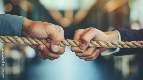 Hands Holding a Rope in a Tug-of-War Symbolizing Competition and Conflict in Business