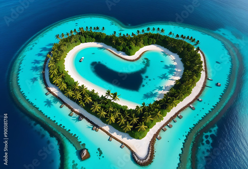 aerial view island lush palm trees turquoise waters unique geography concept high resolution high details vibrant