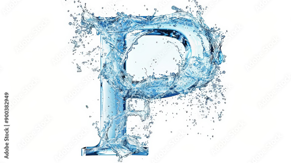 Capital letter P made of blue water splashes or ice on light background. Scrapbook activity. Generative AI Capital letter P made of blue water splashes or ice on light background. Scrapbook activity. Generative AI