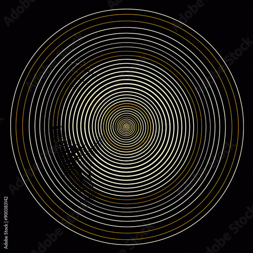 Concentric circles and spirals. Target pattern. Circular pattern. Minimalist but complex geometric design on a black background.