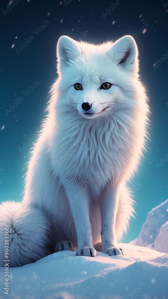 Obraz premium arctic fox in snow retro neon