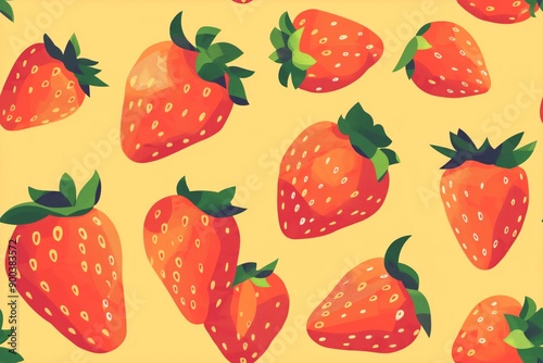 Strawberry Pattern on Light Yellow