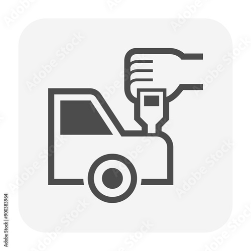Paint thickness measure check or inspection vector icon. By use equipment tool may called paint thickness tester meter gauge. Device for quality control of paint, coat and film on car vehicle.