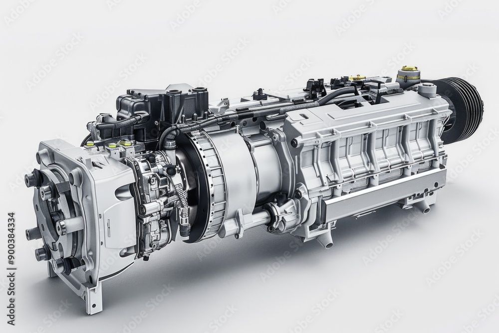A jet engine sitting on a clean white surface, ideal for industrial or technological concepts A jet engine sitting on a clean white surface, ideal for industrial or technological concepts