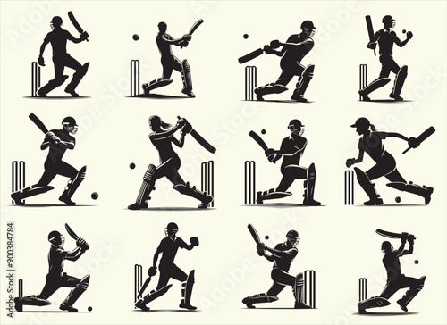 Cricket Player Silhouette Vector Illustration