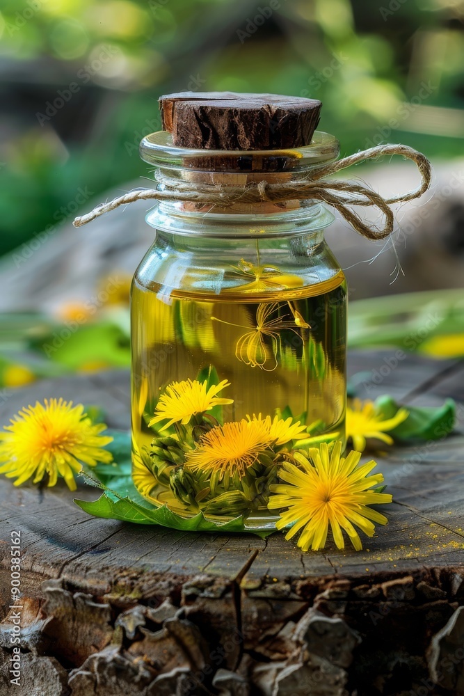 dandelion essential oil in a bottle, Generative AI, dandelion essential oil in a bottle, Generative AI,