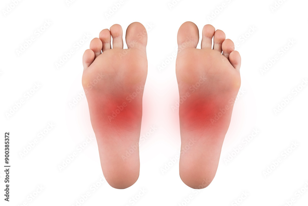 Leg pain. Feet with red spot simulating leg pain. Leg pain. Feet with red spot simulating leg pain.