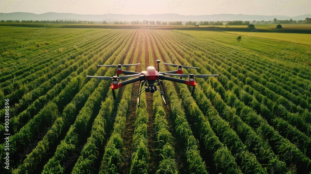 Fototapeta premium A drone's-eye view of fields, showcasing the role of technology in enhancing agricultural practices