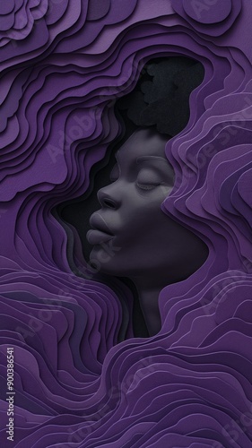 Abstract illustration of a woman's face in layered purple colors