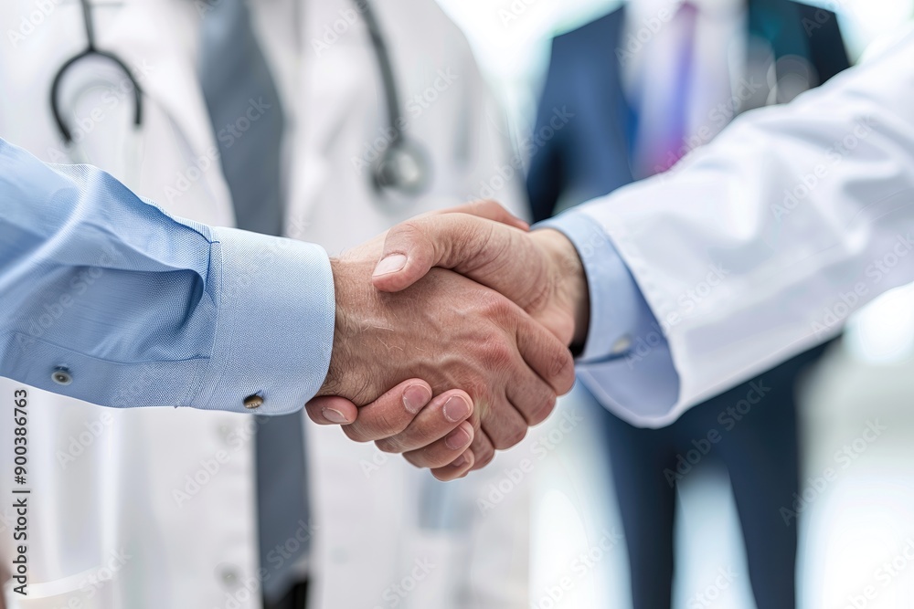 A doctor shaking hands with a patient in a hospital setting A doctor shaking hands with a patient in a hospital setting