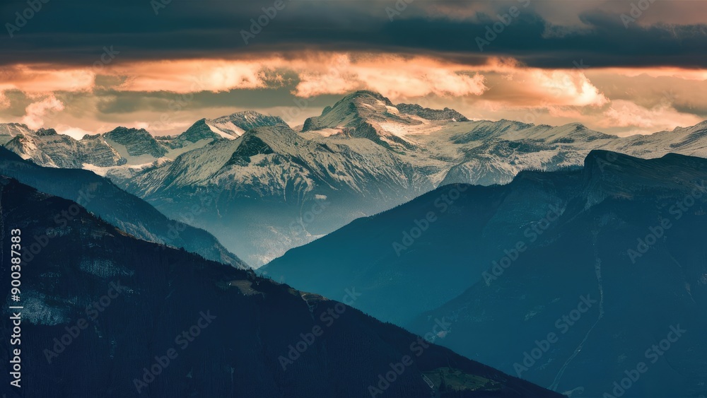 Obraz premium Majestic Mountain Range at Dusk
