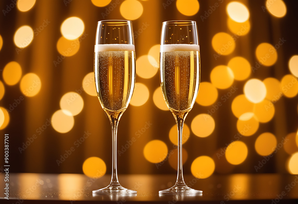 two champagne glasses golden bokeh lights intimate celebration concept high resolution high details vibrant two champagne glasses golden bokeh lights intimate celebration concept high resolution high details vibrant