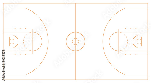 Basketball court line style. Basketball Arena. Basketball Court Flat Icon. Basket ball field playground stadium league scheme, layout. Vector