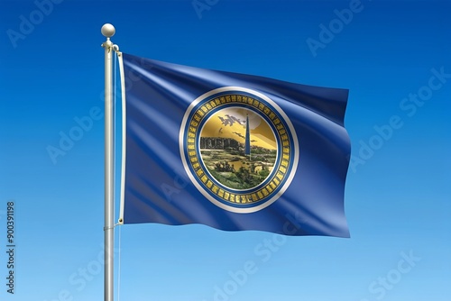 Nebraska state flag on flagpole. Vector illustration. photo