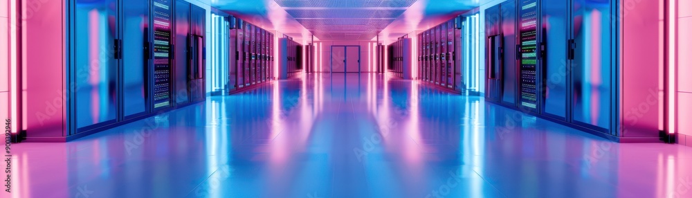A futuristic data center corridor illuminated with vibrant pink and blue lights, reflecting a sleek, modern technology environment. A futuristic data center corridor illuminated with vibrant pink and blue lights, reflecting a sleek, modern technology environment.