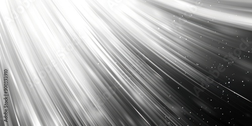 A futuristic and abstract visual featuring beams of light in a monochromatic color scheme. The light beams are arranged in a diagonal pattern  creating a sense of depth and motion.