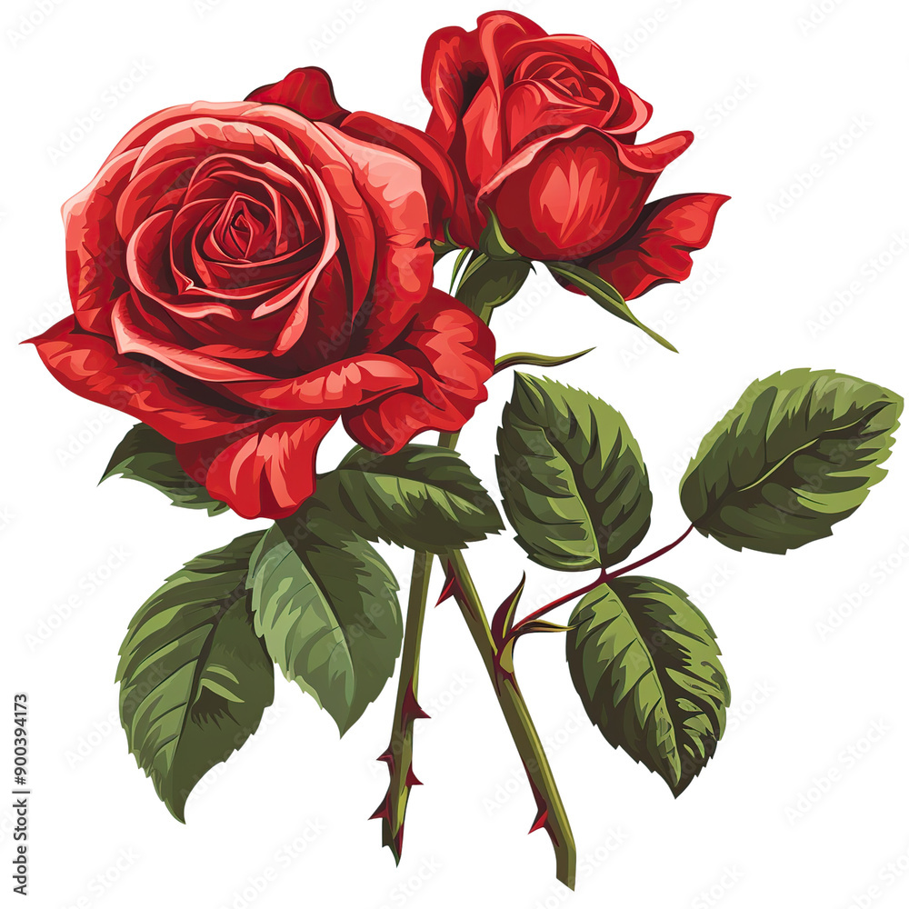 Fototapeta premium Dual Rose Vectors Isolated on Transparent Background