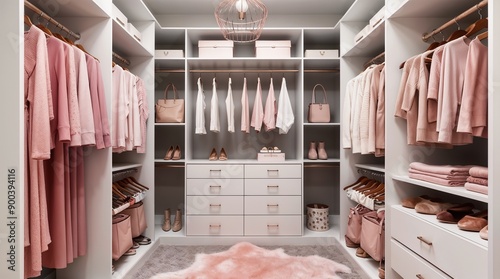 Luxury closet with pinkthemed organization, perfect for stylishly storing clothes and accessories